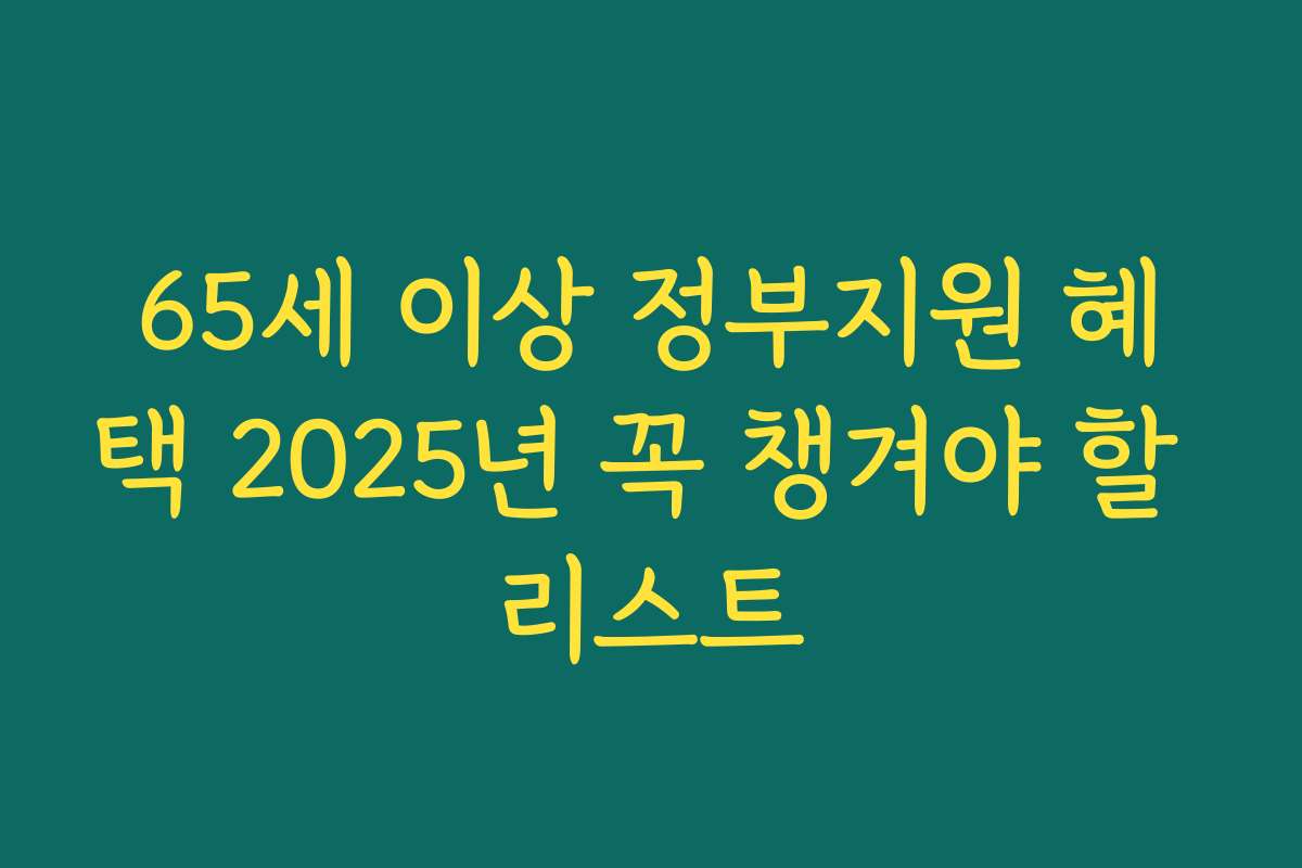 65세 이상 정부지원 혜택 2025년 꼭 챙겨야 할 리스트